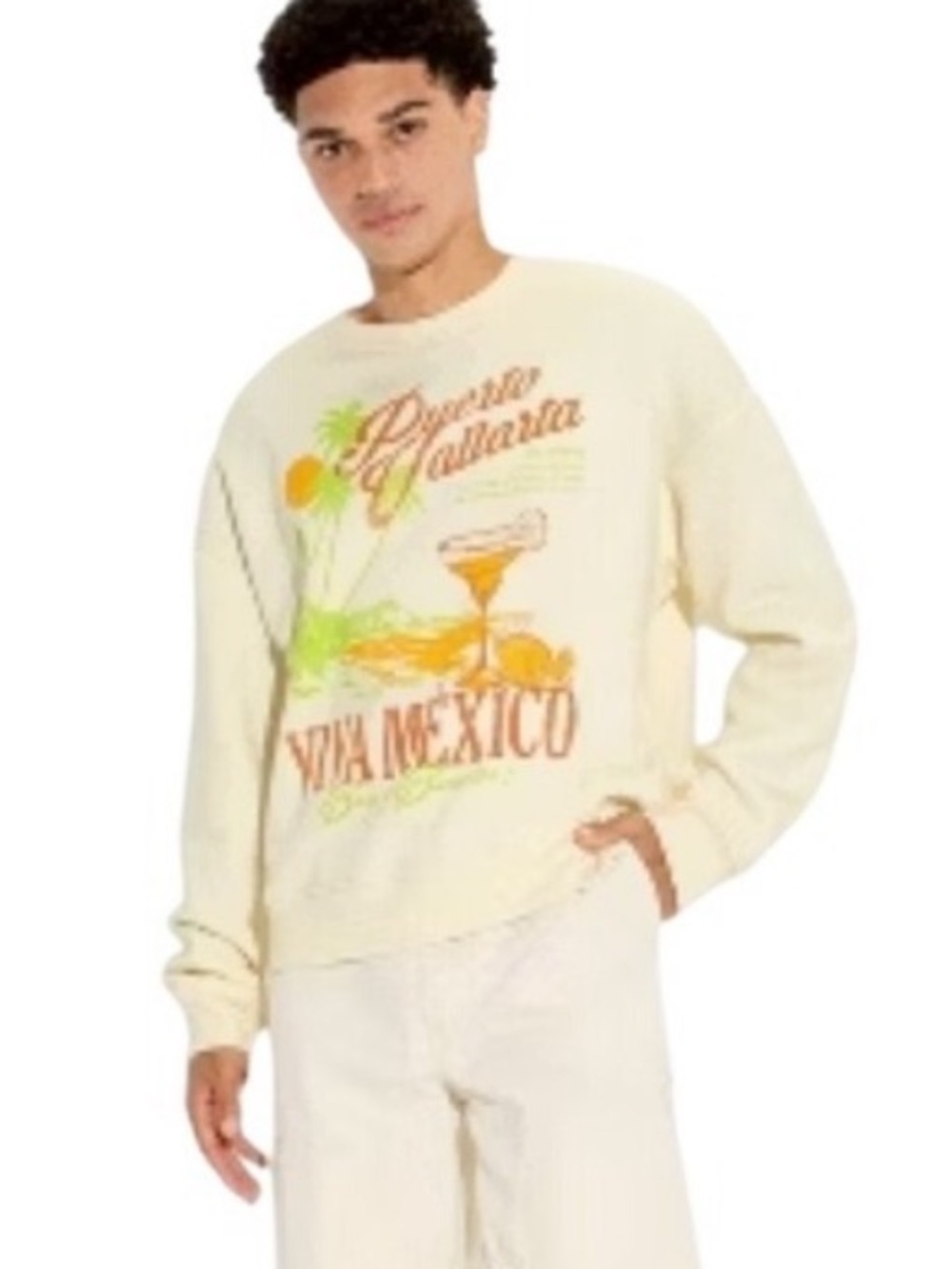 Original Use Cream Crewneck Sweatshirt with Orange and Lime Graphic l